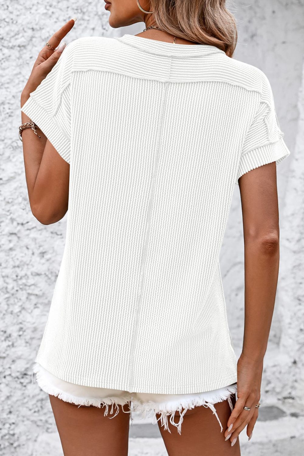 Striped Round Neck Short Sleeve T-Shirt-Angel Casuals