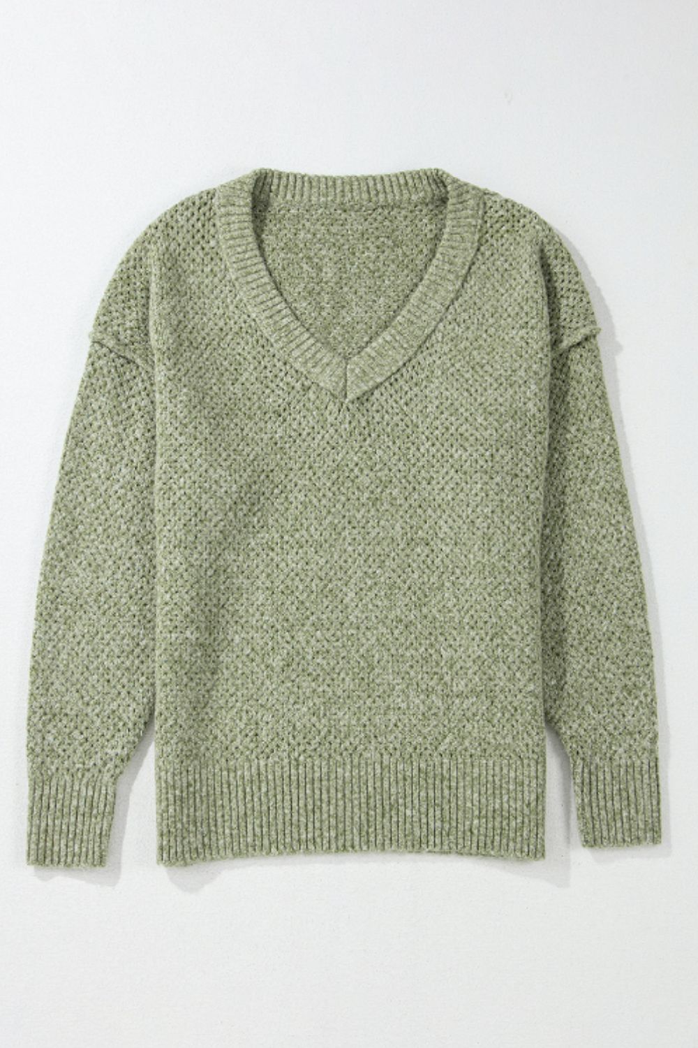V-Neck Dropped Shoulder Long Sleeve Sweater-Angel Casuals