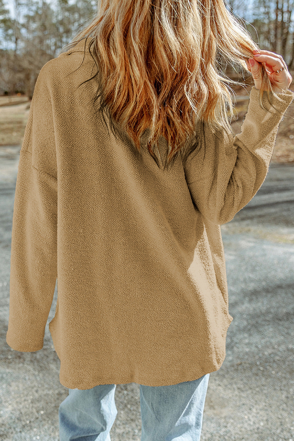 Pocketed Button Up Droppped Shoulder Jacket-Angel Casuals