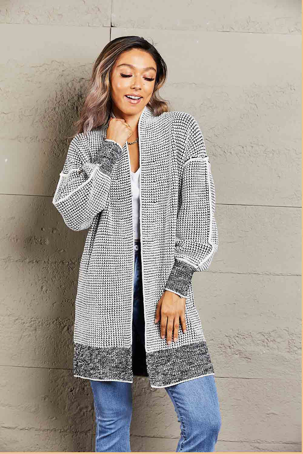 Woven Right Heathered Open Front Longline Cardigan-Angel Casuals