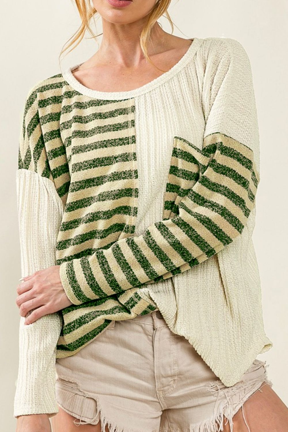 Striped Round Neck Long Sleeve Top-Angel Casuals