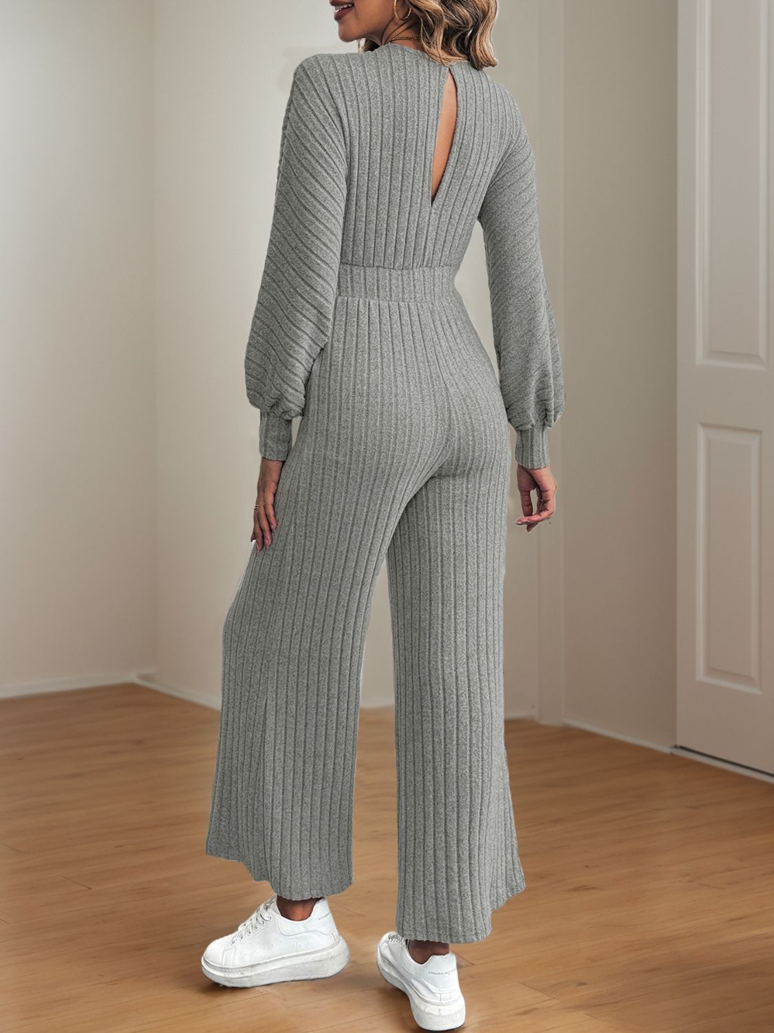 V-Neck Long Sleeve Wide Leg Jumpsuit-Angel Casuals
