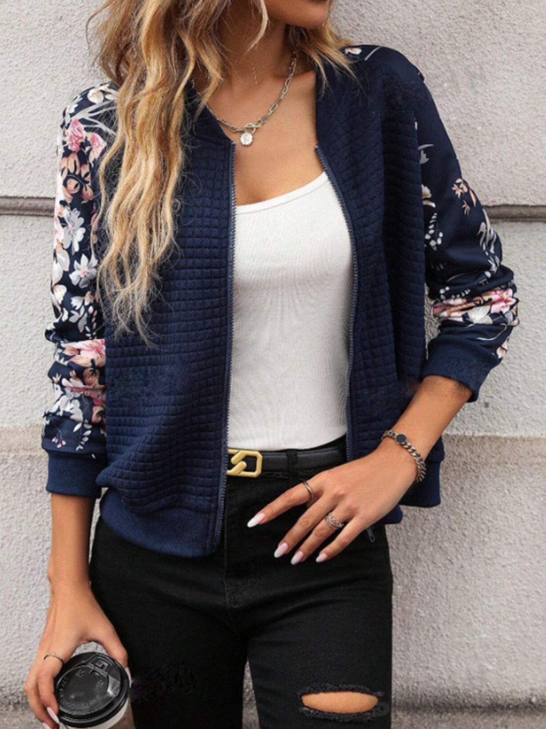 Printed Zip Up Long Sleeve Jacket-Angel Casuals