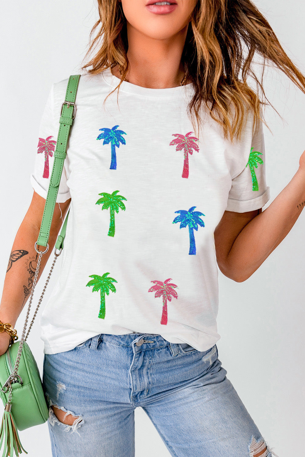 Coconut Palm Round Neck Short Sleeve T-Shirt-Angel Casuals