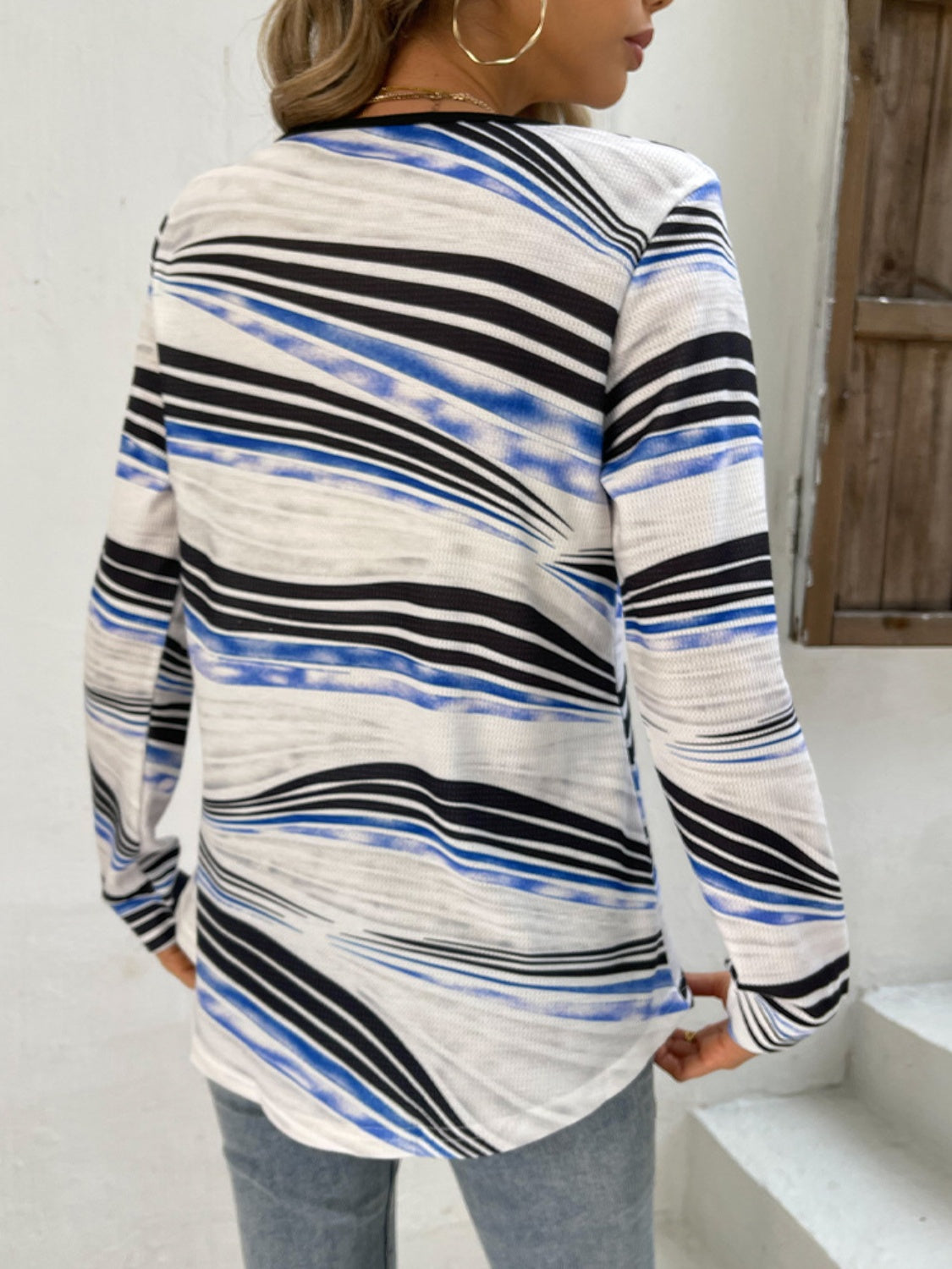 Printed Half Zip Long Sleeve T-Shirt-Angel Casuals
