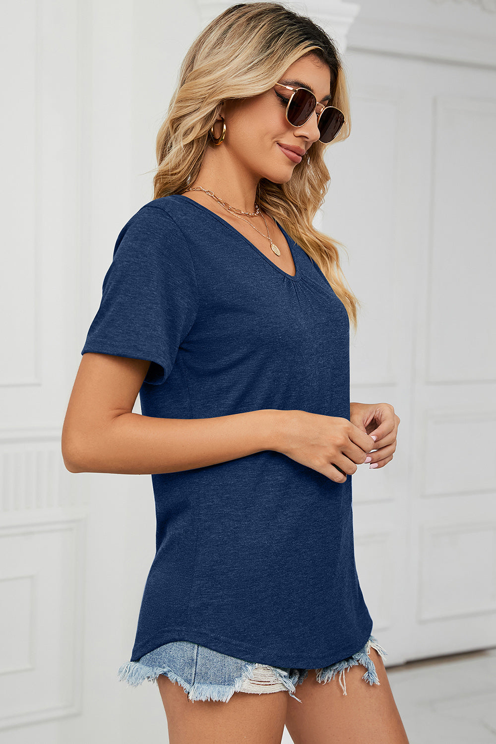 V-Neck Short Sleeve T-Shirt-Angel Casuals