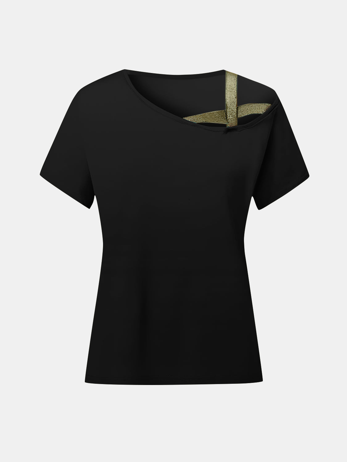 Asymmetrical Neck Short Sleeve T-Shirt-Angel Casuals