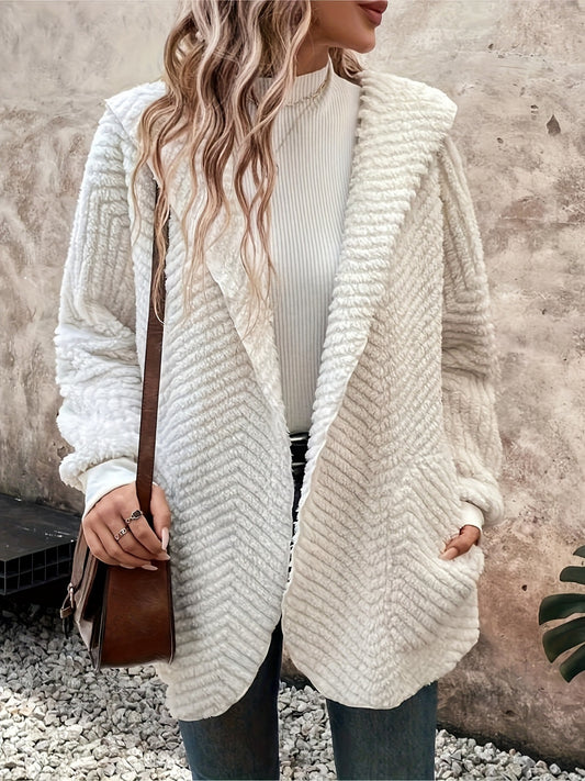 Open Front Long Sleeve Hooded Fuzzy Cardigan-Angel Casuals