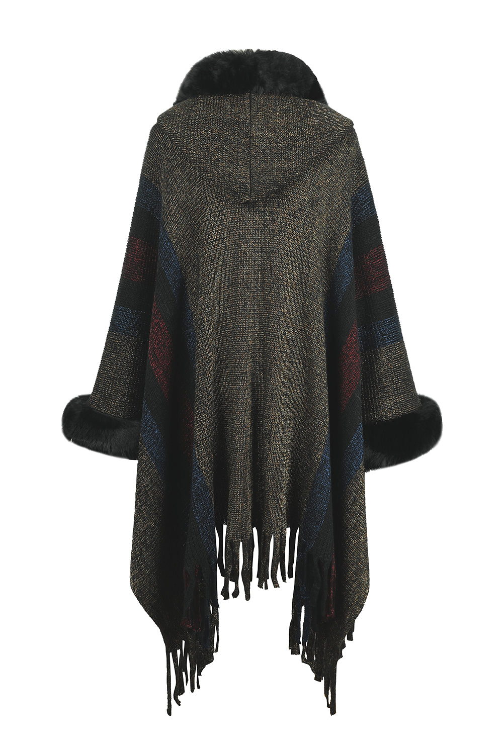 Color Block Fringe Detail Poncho-Angel Casuals