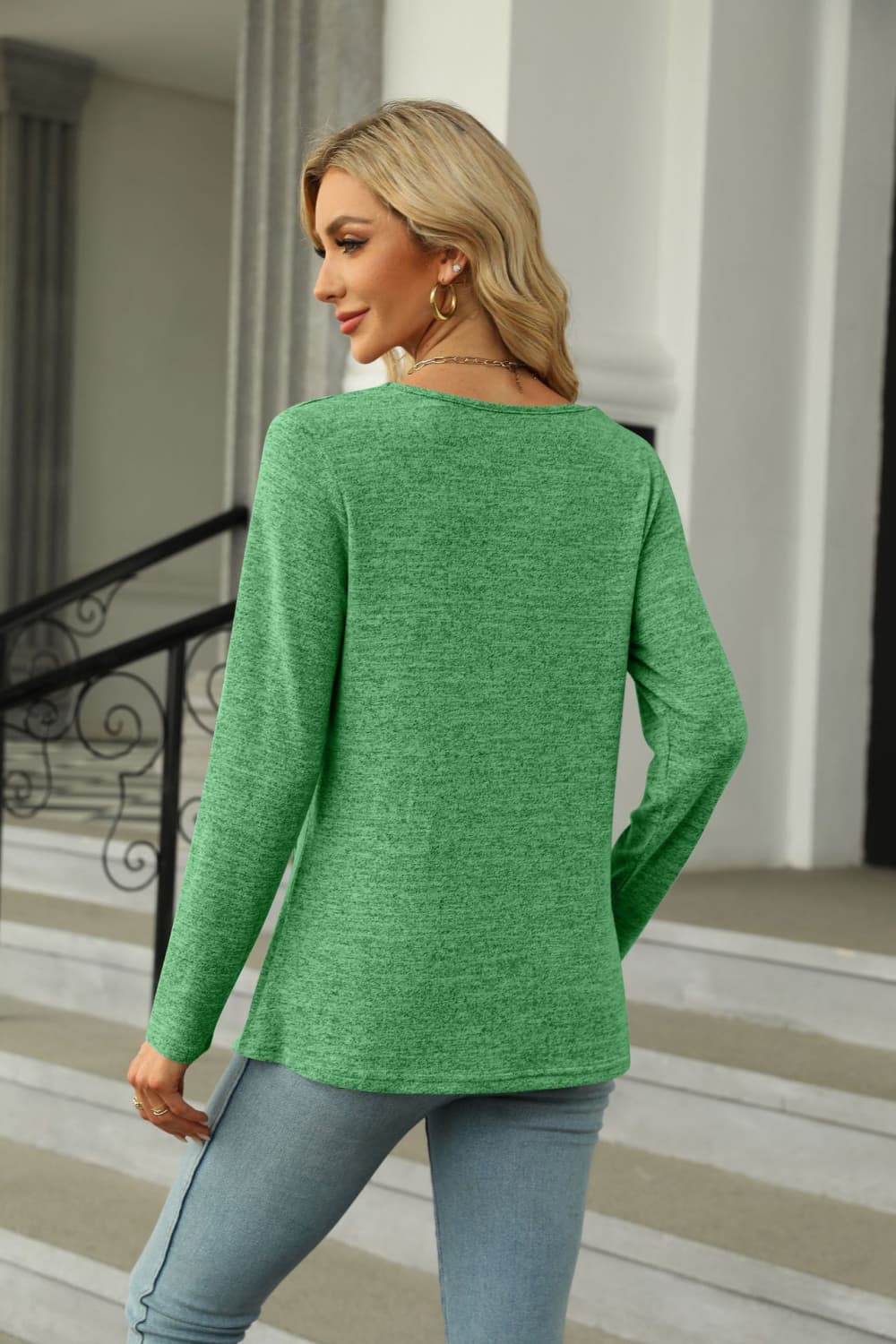 Square Neck Long Sleeve Slit T-Shirt-Angel Casuals