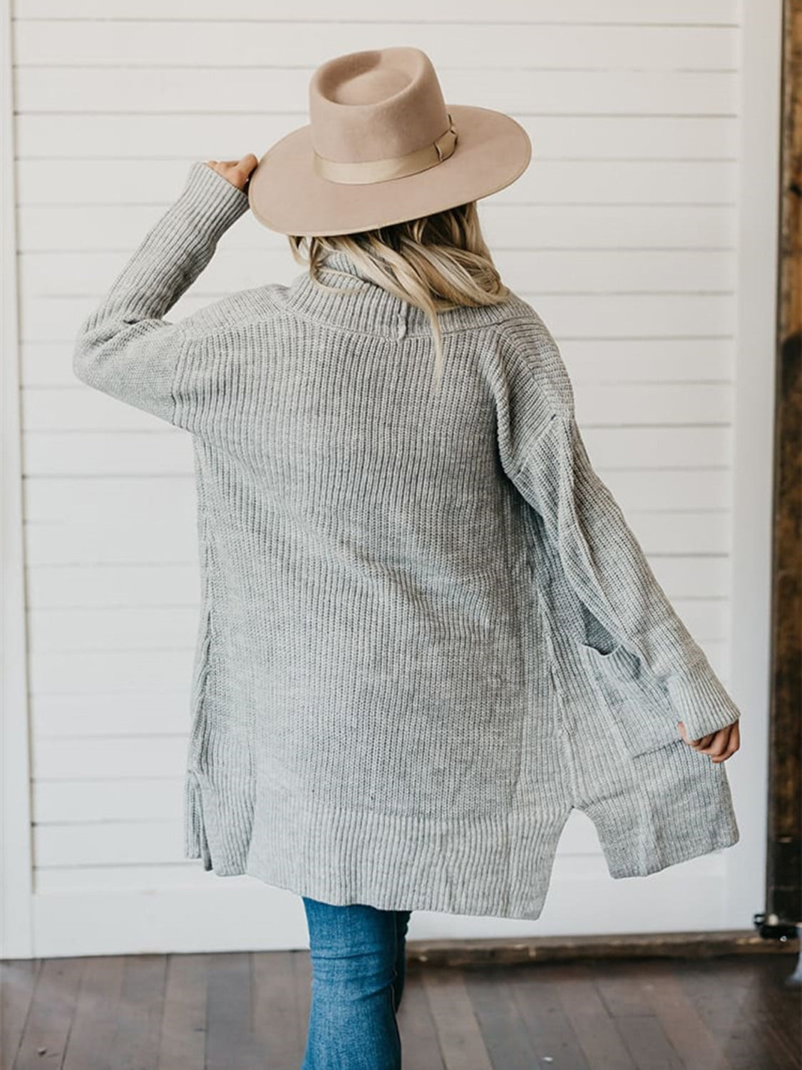 High-Low Open Front Cardigan with Pockets-Angel Casuals