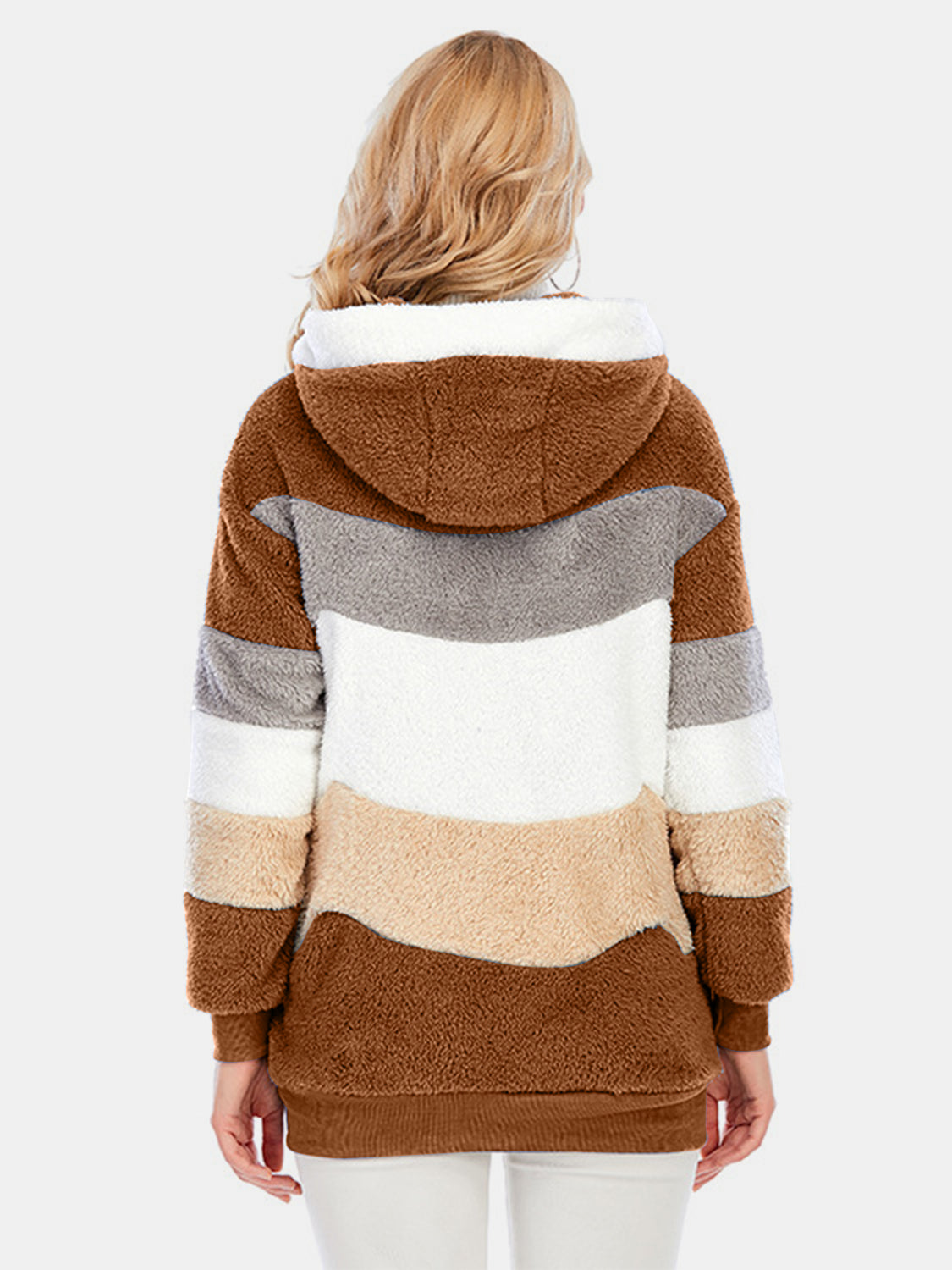 Full Size Drawstring Color Block Zip Up Hooded Outerwear-Angel Casuals