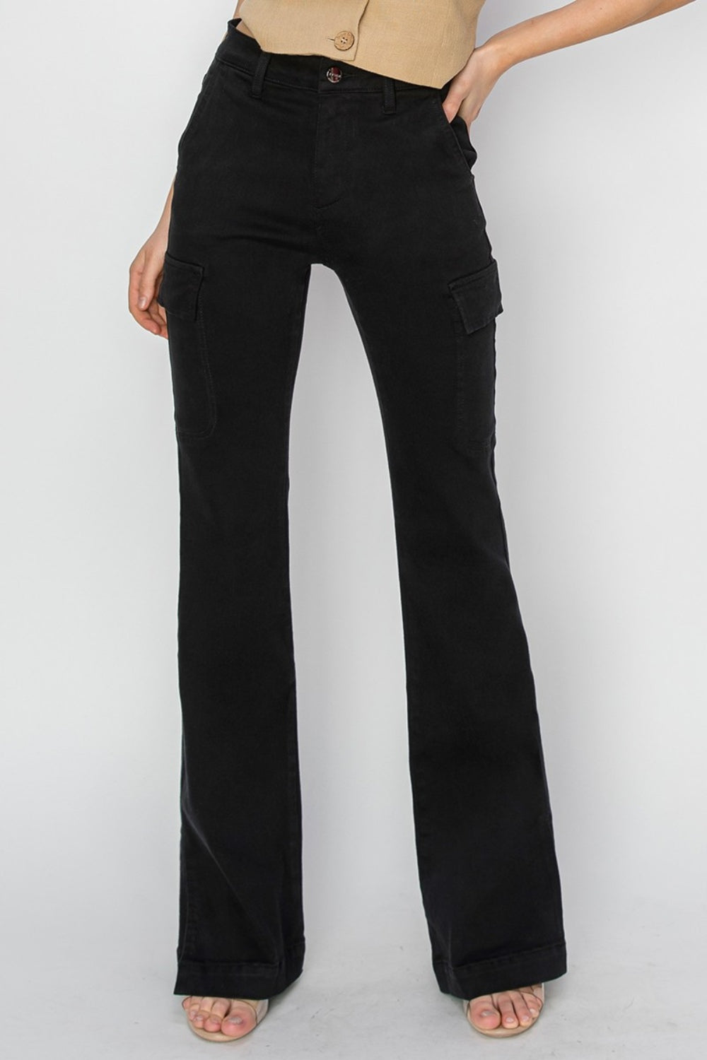 RISEN Full Size High Rise Side Slit Cargo Bootcut Jeans-Angel Casuals