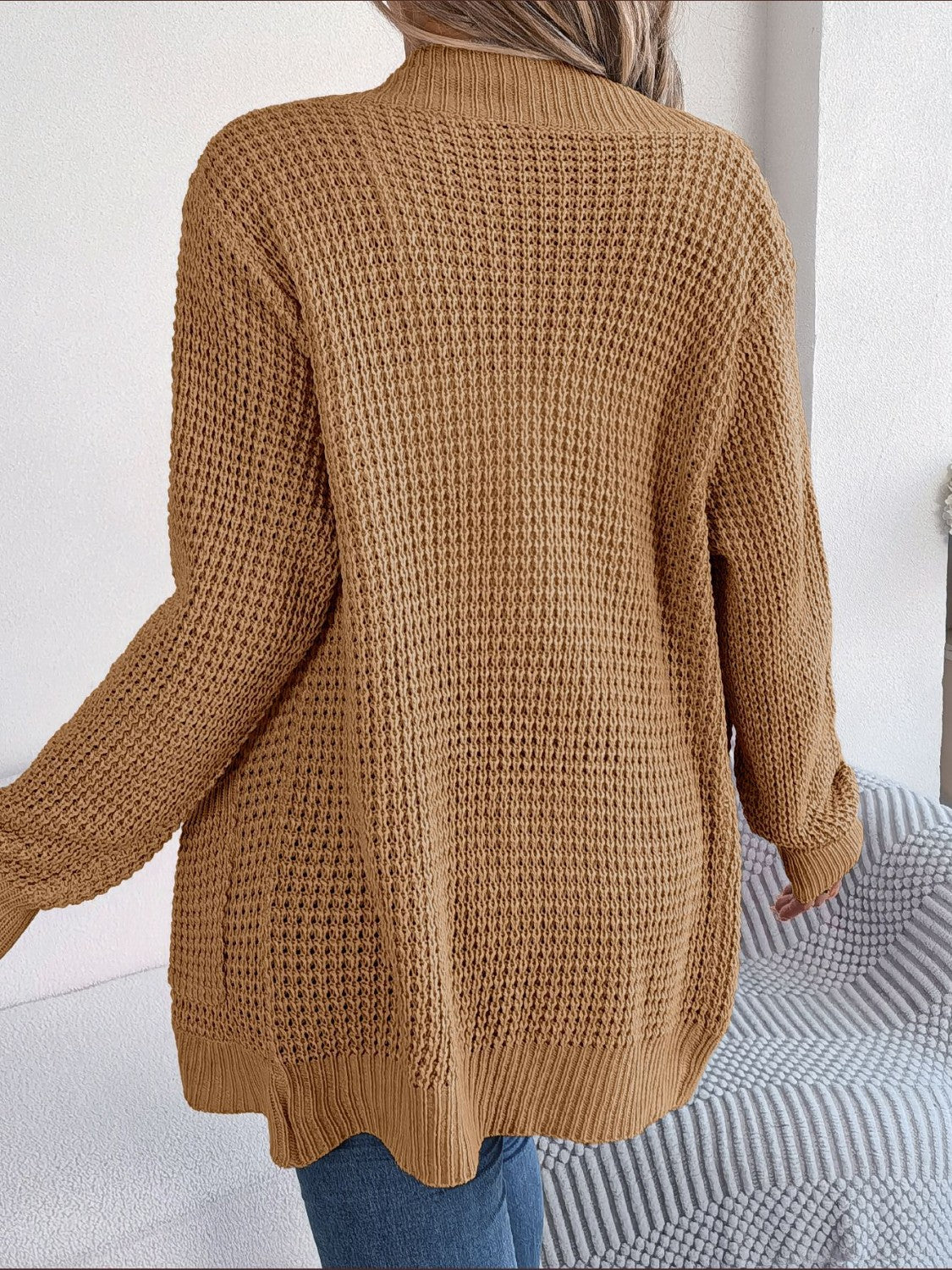 Open Front Long Sleeve Cardigan with Pockets-Angel Casuals