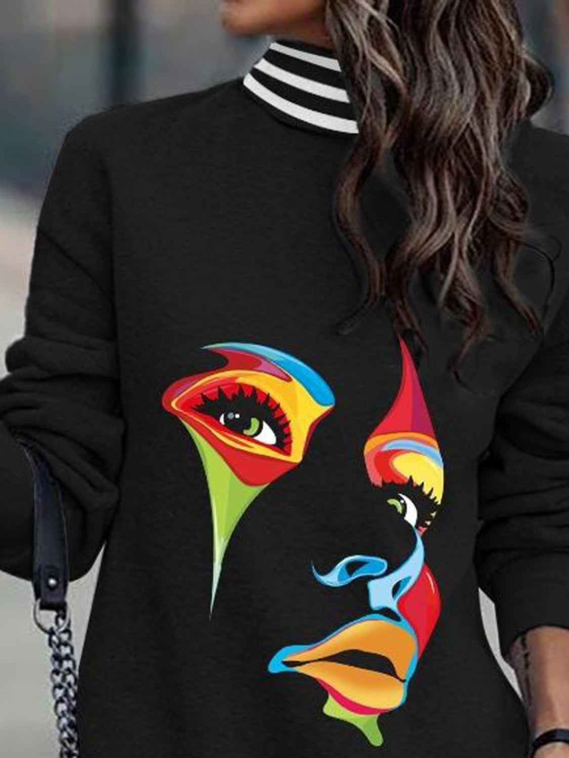Printed Turtleneck Long Sleeve Mini Dress-Angel Casuals