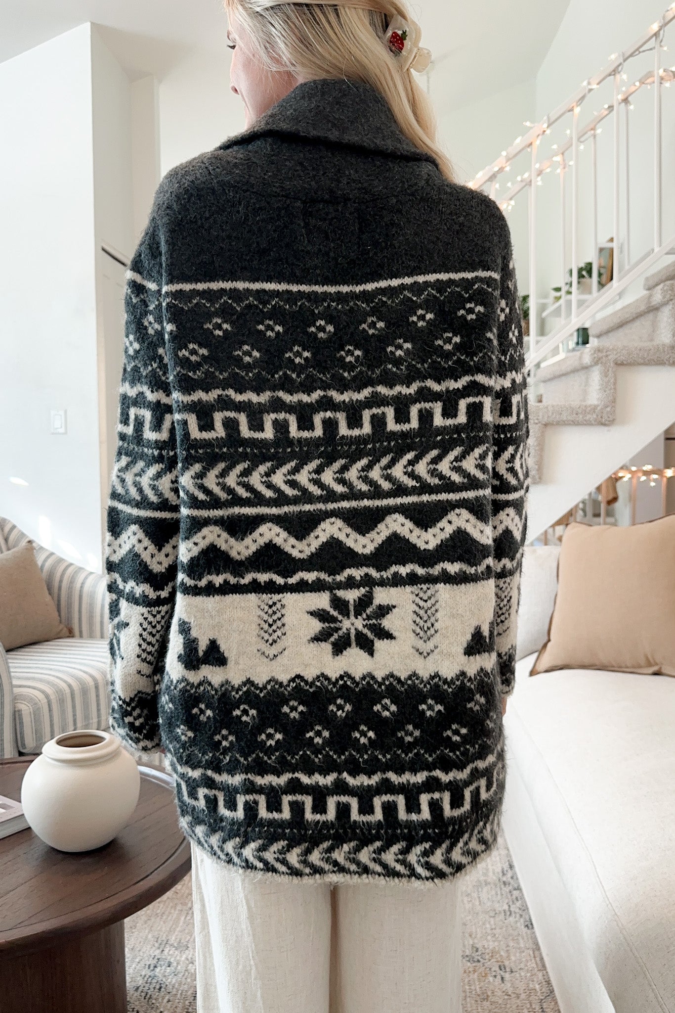 Snowflakes Collared Neck Long Sleeve Cardigan-Angel Casuals