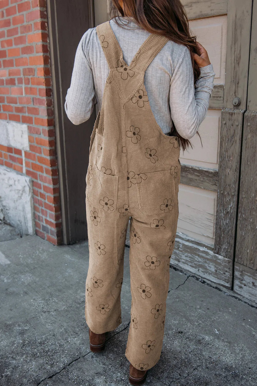 Flower Wide Strap Overalls with Pockets-Angel Casuals