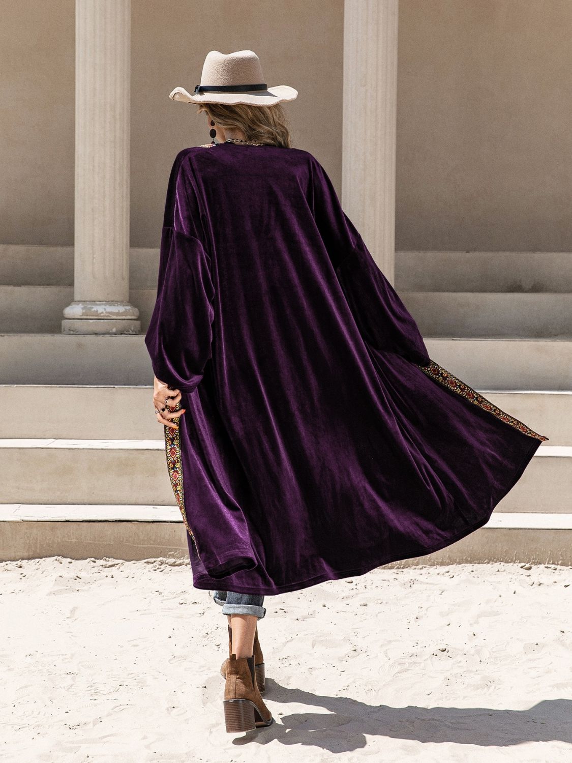 Embroidered Open Front Long Sleeve Cardigan-Angel Casuals