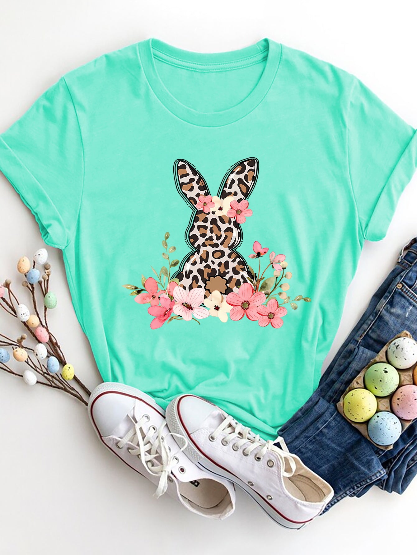 Rabbit Round Neck Short Sleeve T-Shirt-Angel Casuals