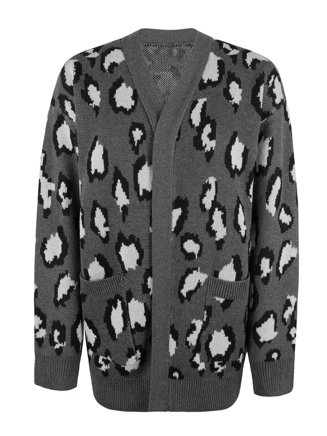 Leopard Open Front Dropped Shoulder Cardigan-Angel Casuals