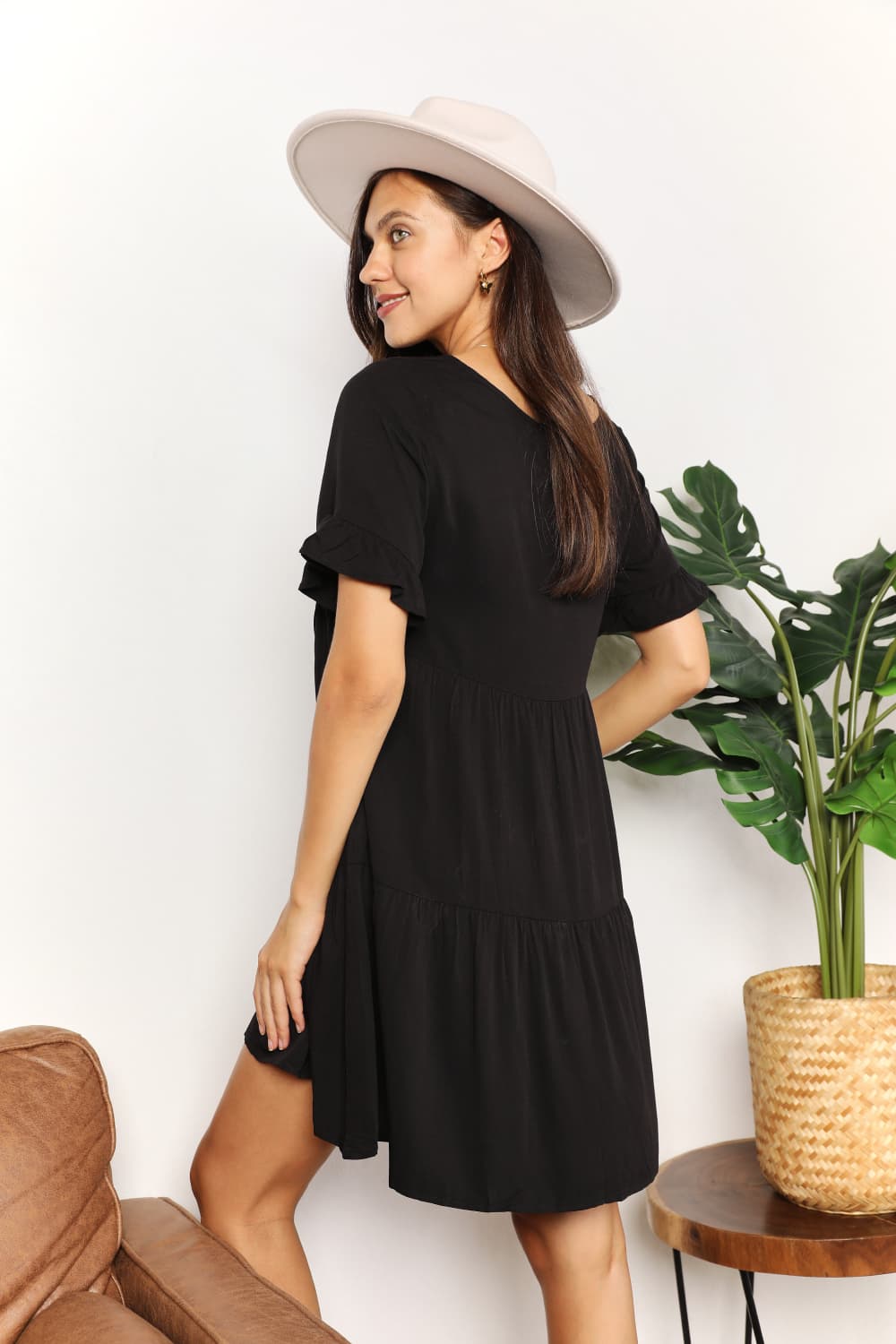 V-Neck Flounce Sleeve Tiered Dress-Angel Casuals