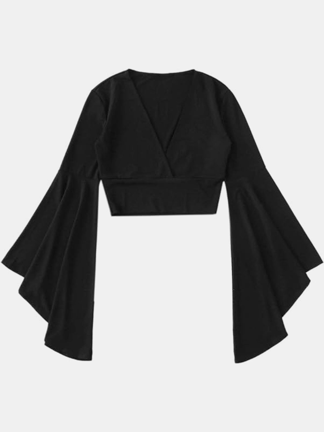 Plunge Flare Sleeve Cropped Top-Angel Casuals