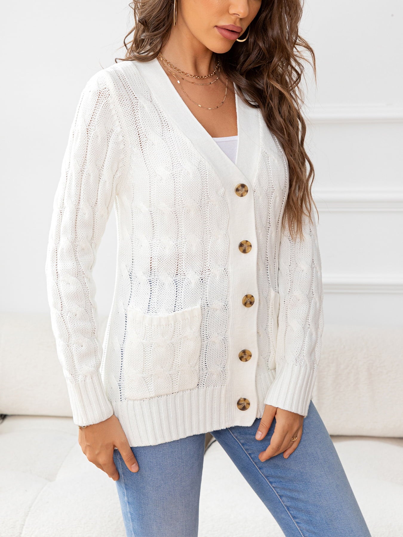 Button Down Cable-Knit Cardigan-Angel Casuals