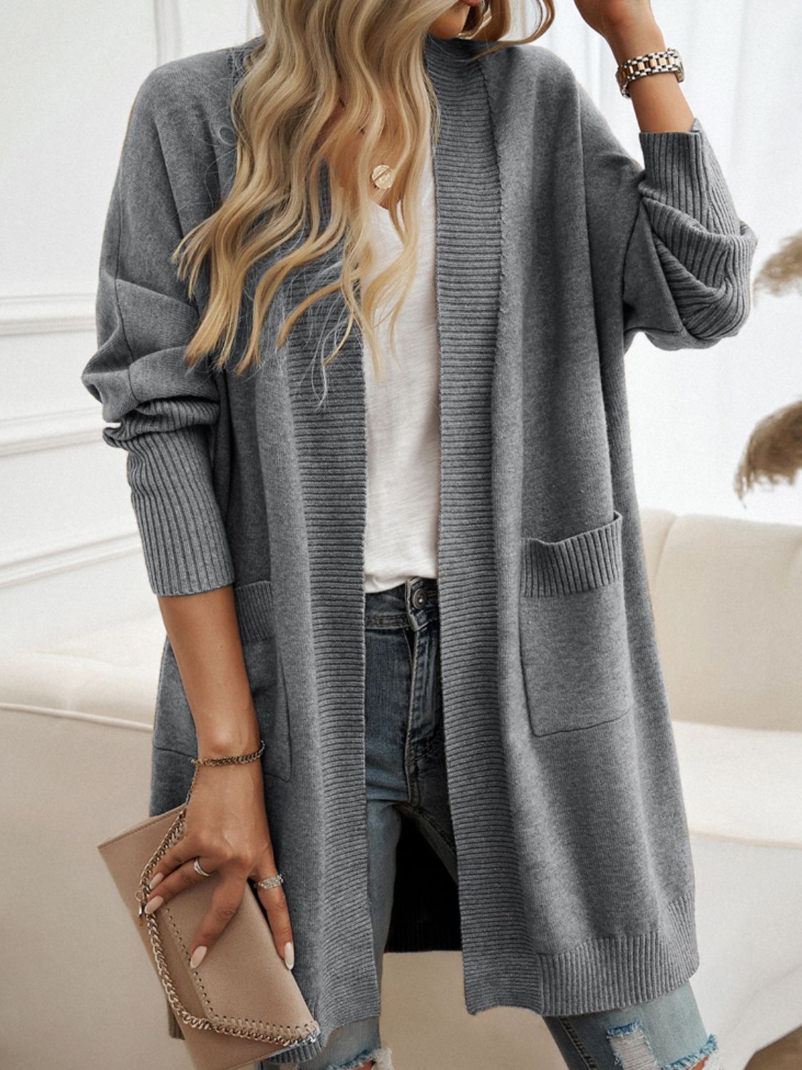 Devine Open Front Long Sleeve Cardigan-Angel Casuals