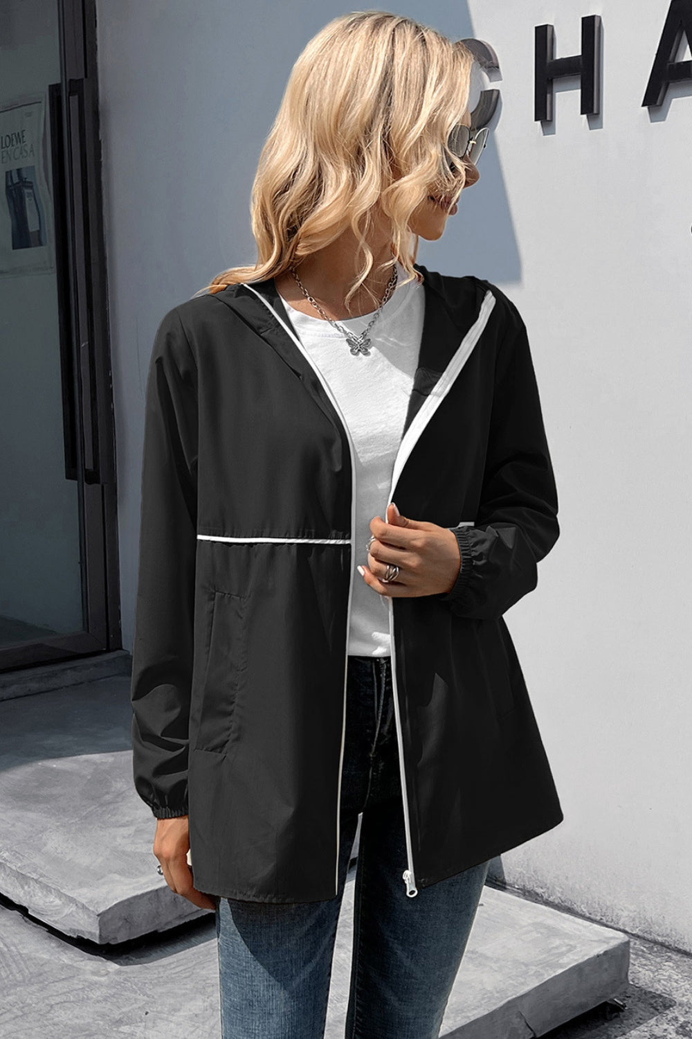 Ivy Lane Zip Up Long Sleeve Hooded Watertight Jacket-Angel Casuals