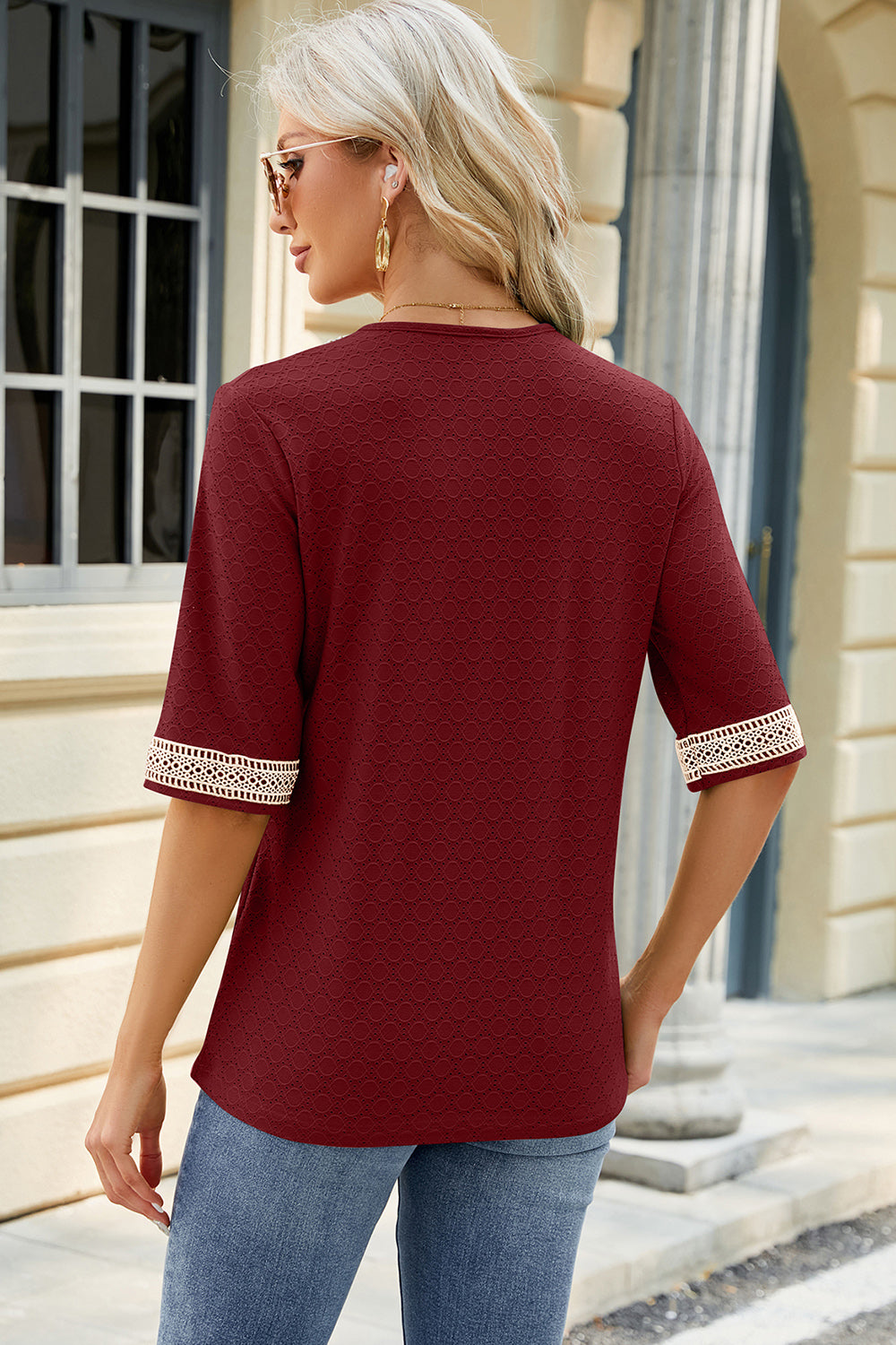 V-Neck Half Sleeve T-Shirt-Angel Casuals