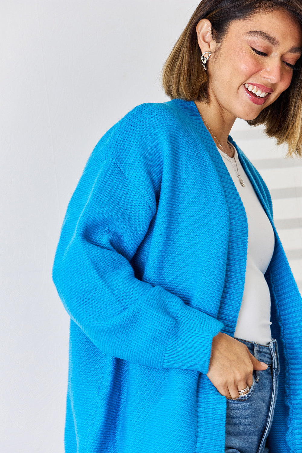 Open Front Dropped Shoulder Cardigan-Angel Casuals