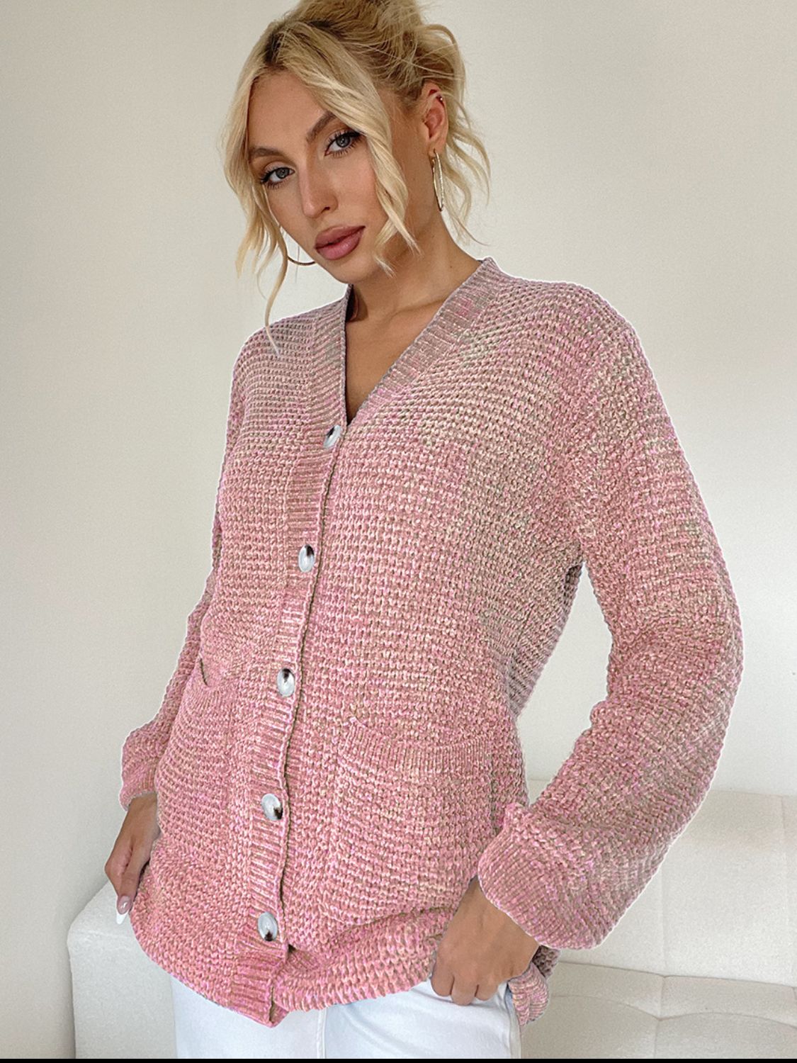 Pocketed V-Neck Button Up Cardigan-Angel Casuals