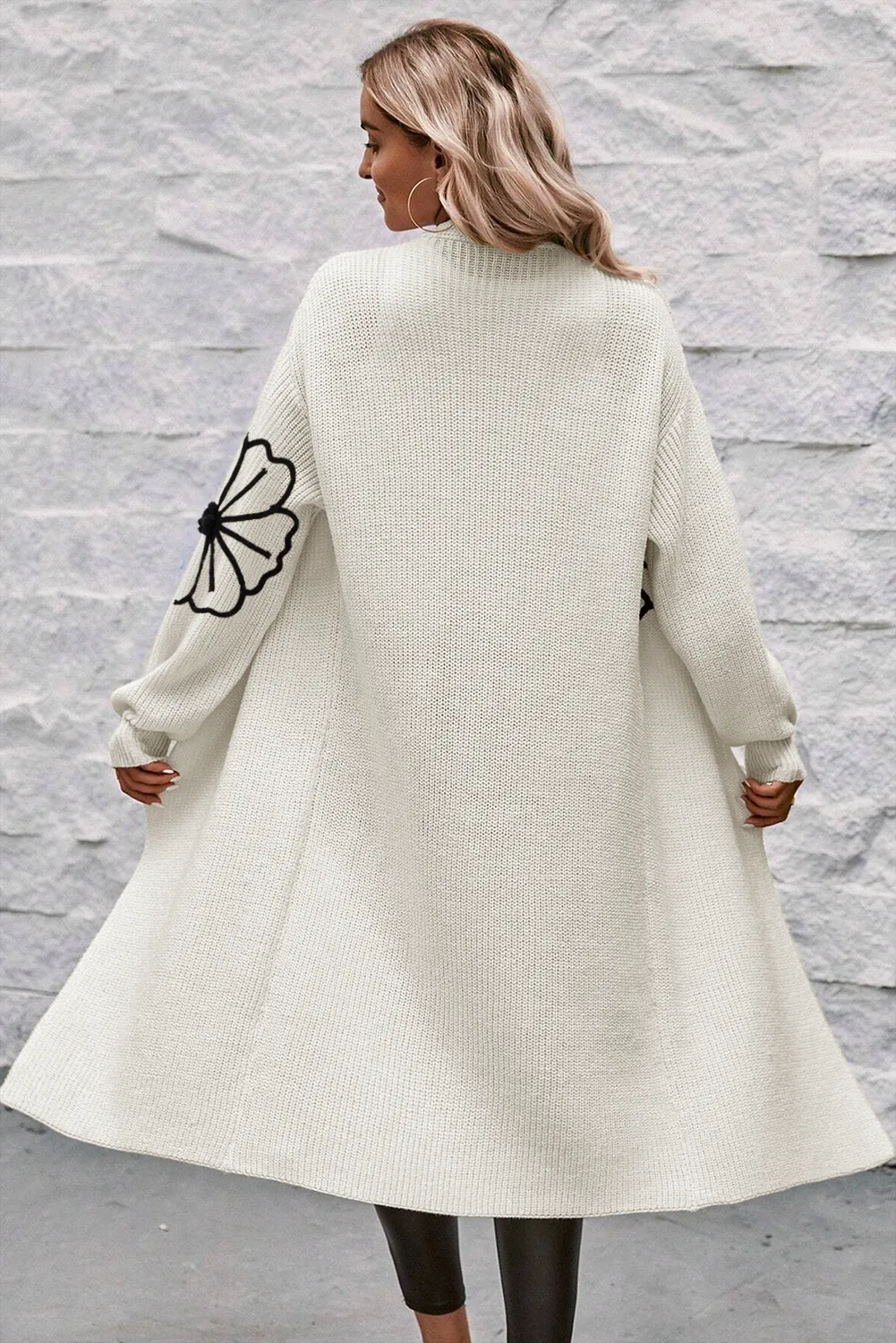 Full Size Flower Open Front Long Sleeve Cardigan-Angel Casuals