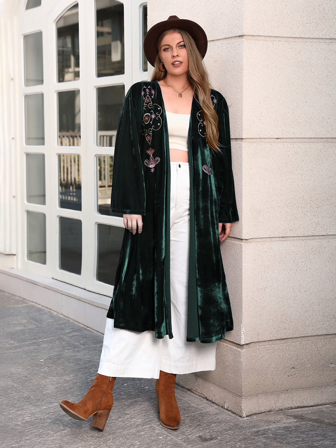 Plus Size Printed Open Front Long Sleeve Cardigan-Angel Casuals