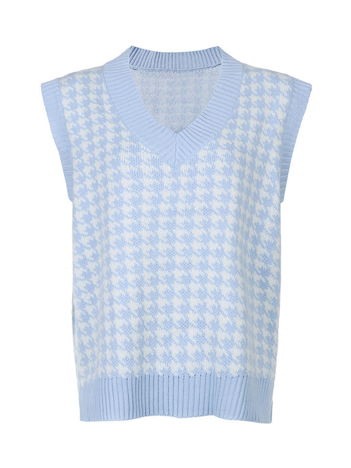 Houndstooth V-Neck Sweater Vest-Angel Casuals