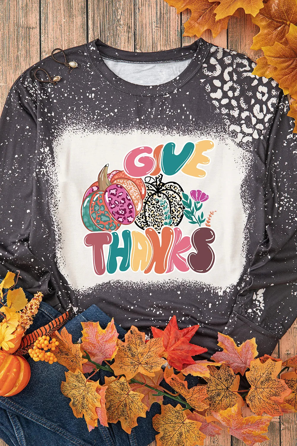 Pumpkin Graphic Round Neck Long Sleeve T-Shirt-Angel Casuals