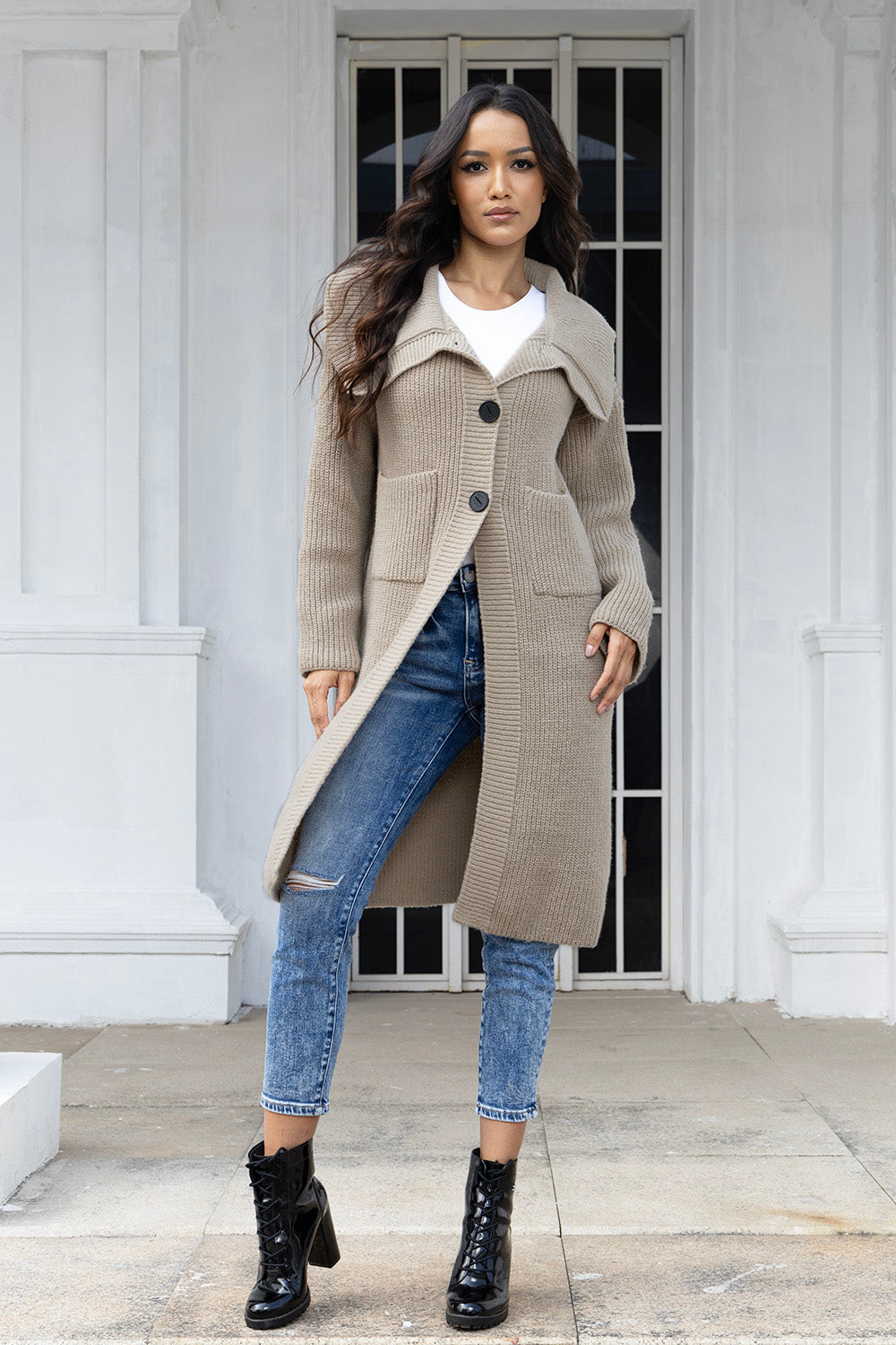 Pocketed Button Up Collared Neck Cardigan-Angel Casuals