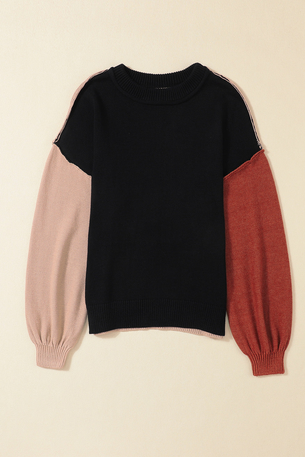 Contrast Round Neck Dropped Shoulder Sweater-Angel Casuals