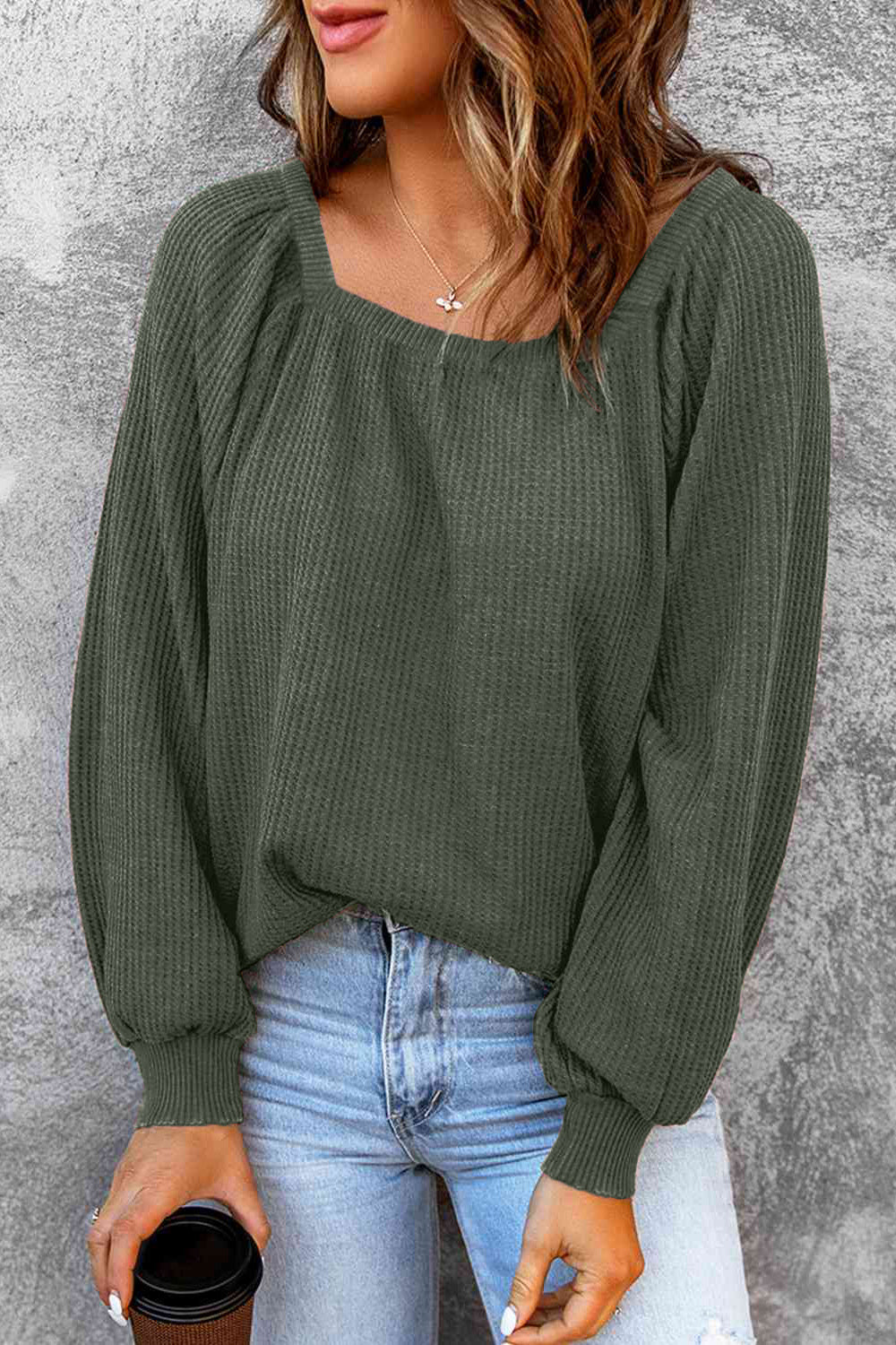 Square Neck Raglan Sleeve T-Shirt-Angel Casuals