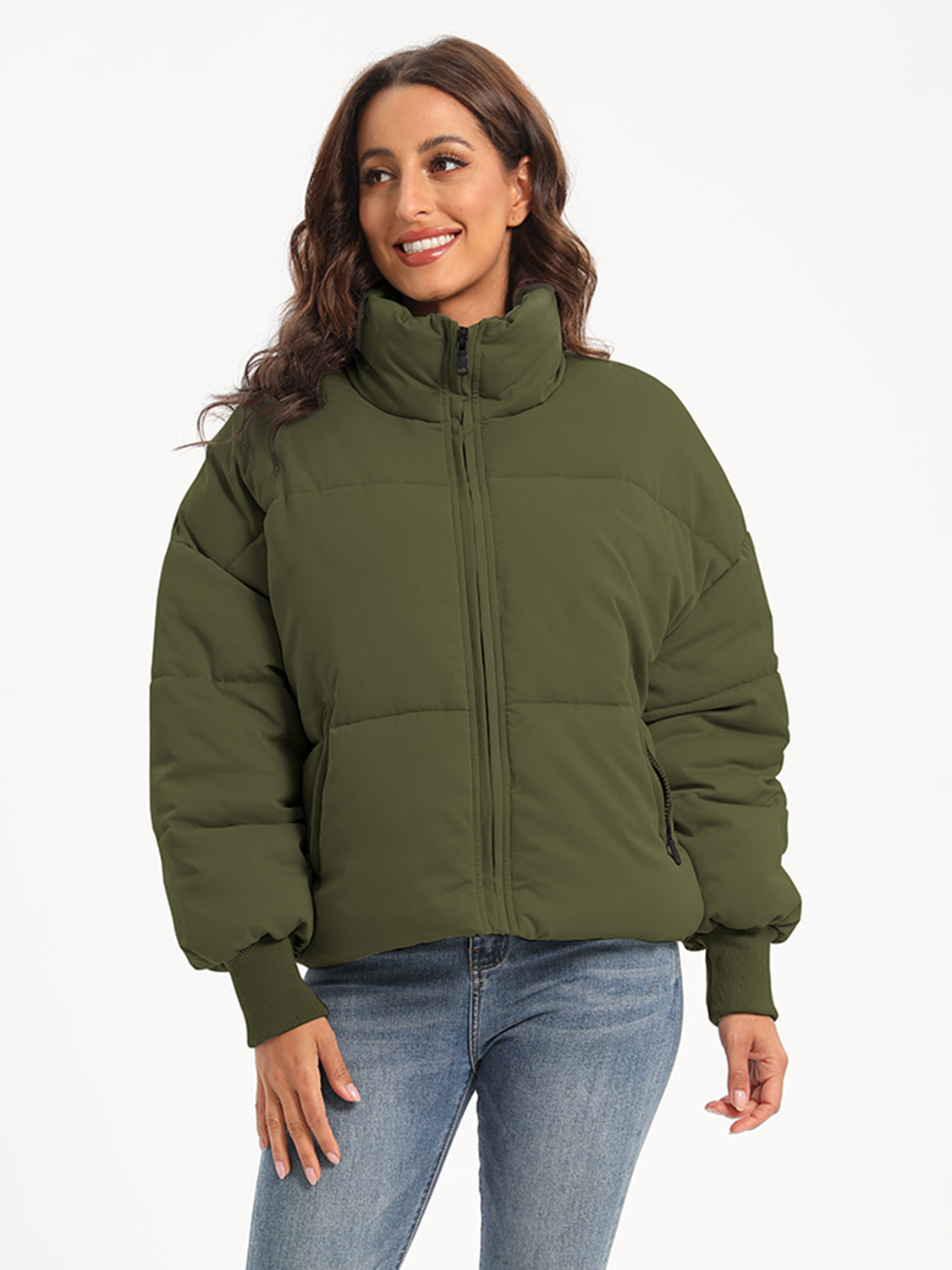 Zip Up Turtleneck Long Sleeve Winter Coat-Angel Casuals