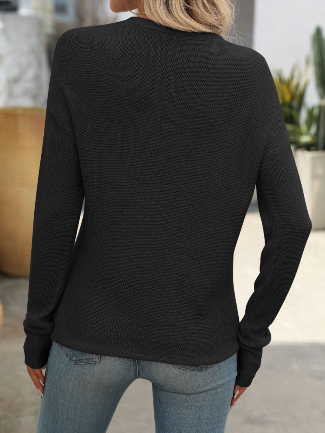Mandy Round Neck Dropped Shoulder Knit Top-Angel Casuals
