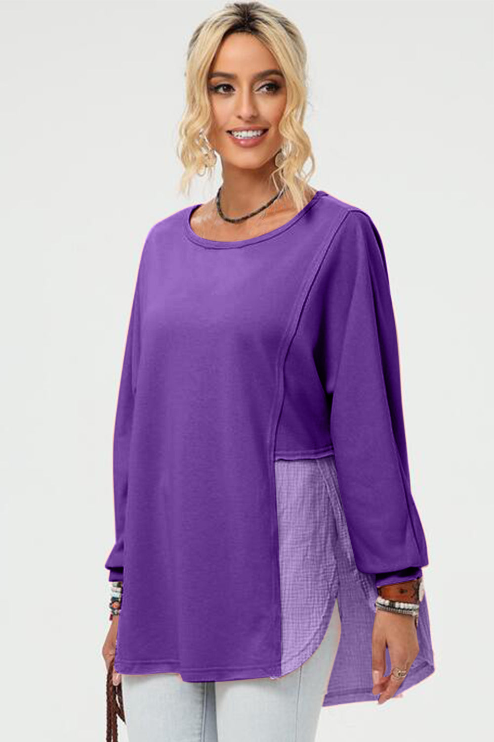 Double Take Full Size Long Sleeve High-Low T-Shirt-Angel Casuals
