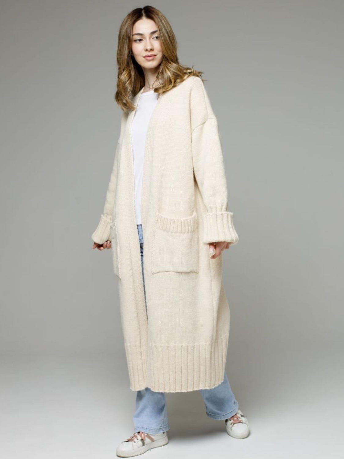 Pocketed Open Front Dropped Shoulder Cardigan-Angel Casuals