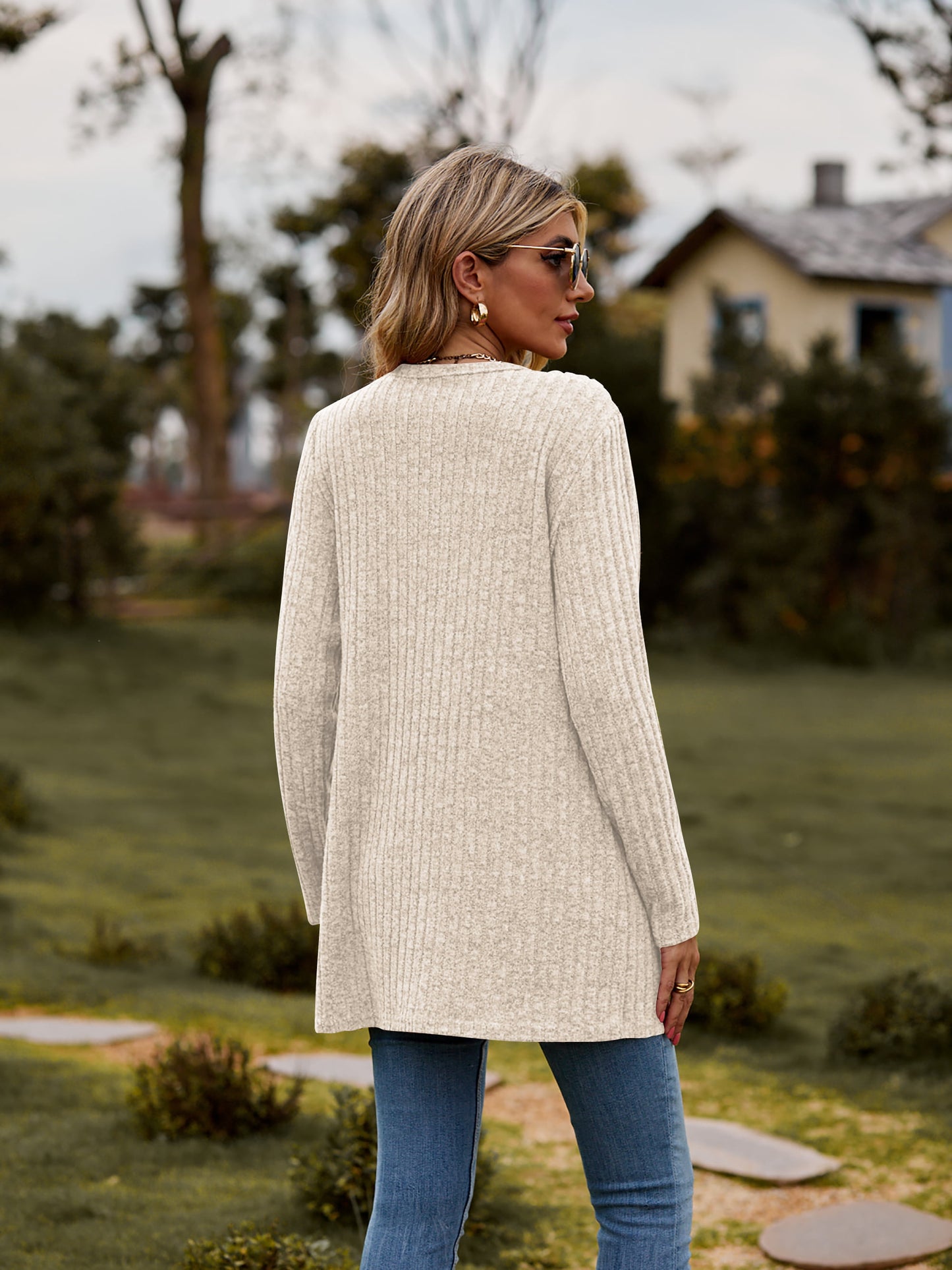 Ribbed Button-Up Cardigan with Pockets-Angel Casuals