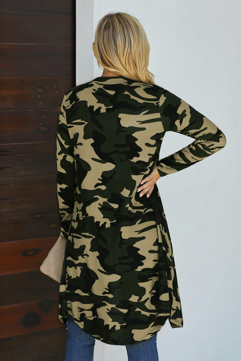 Double Take Printed Open Front Longline Cardigan-Angel Casuals