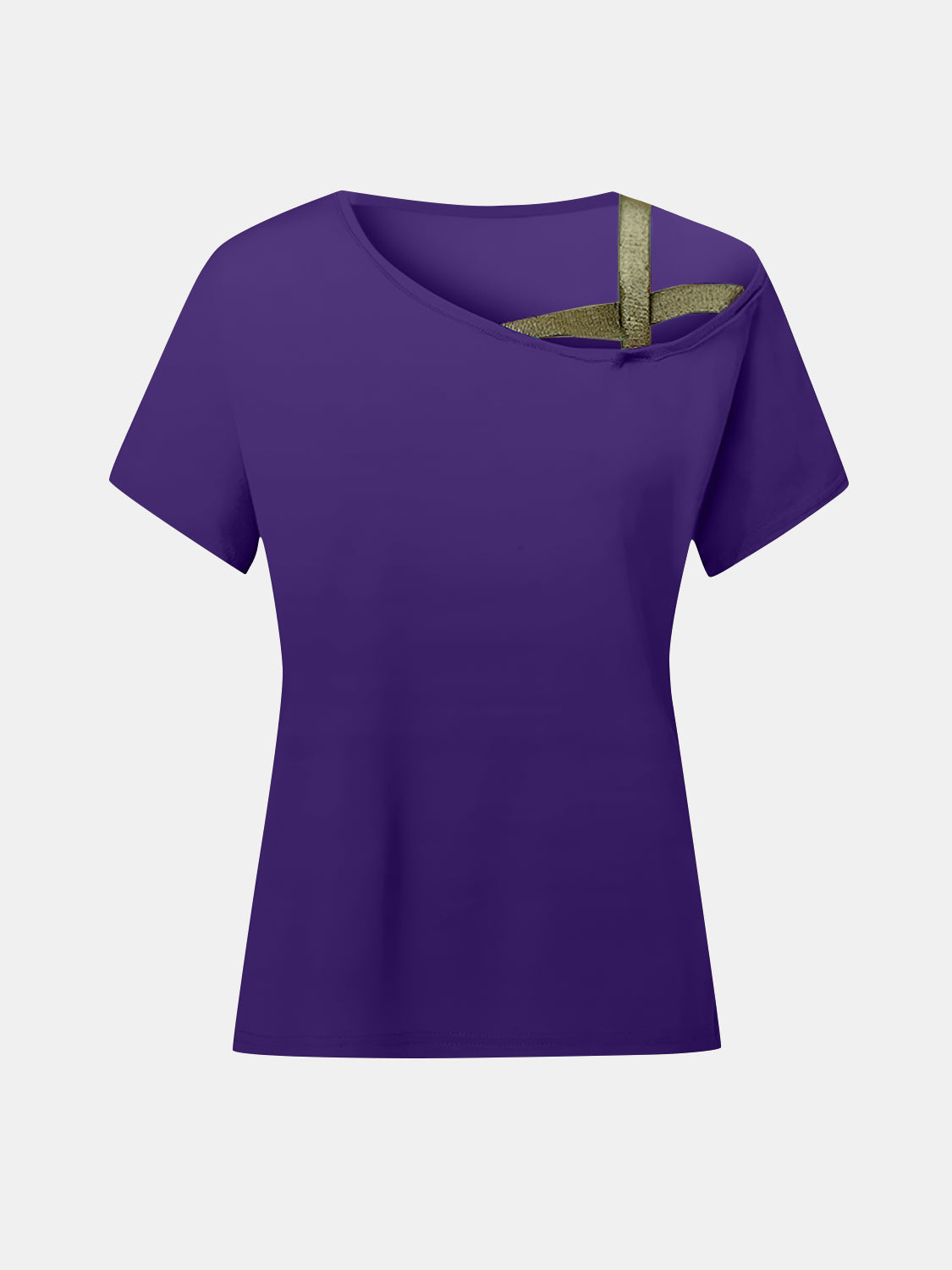 Asymmetrical Neck Short Sleeve T-Shirt-Angel Casuals