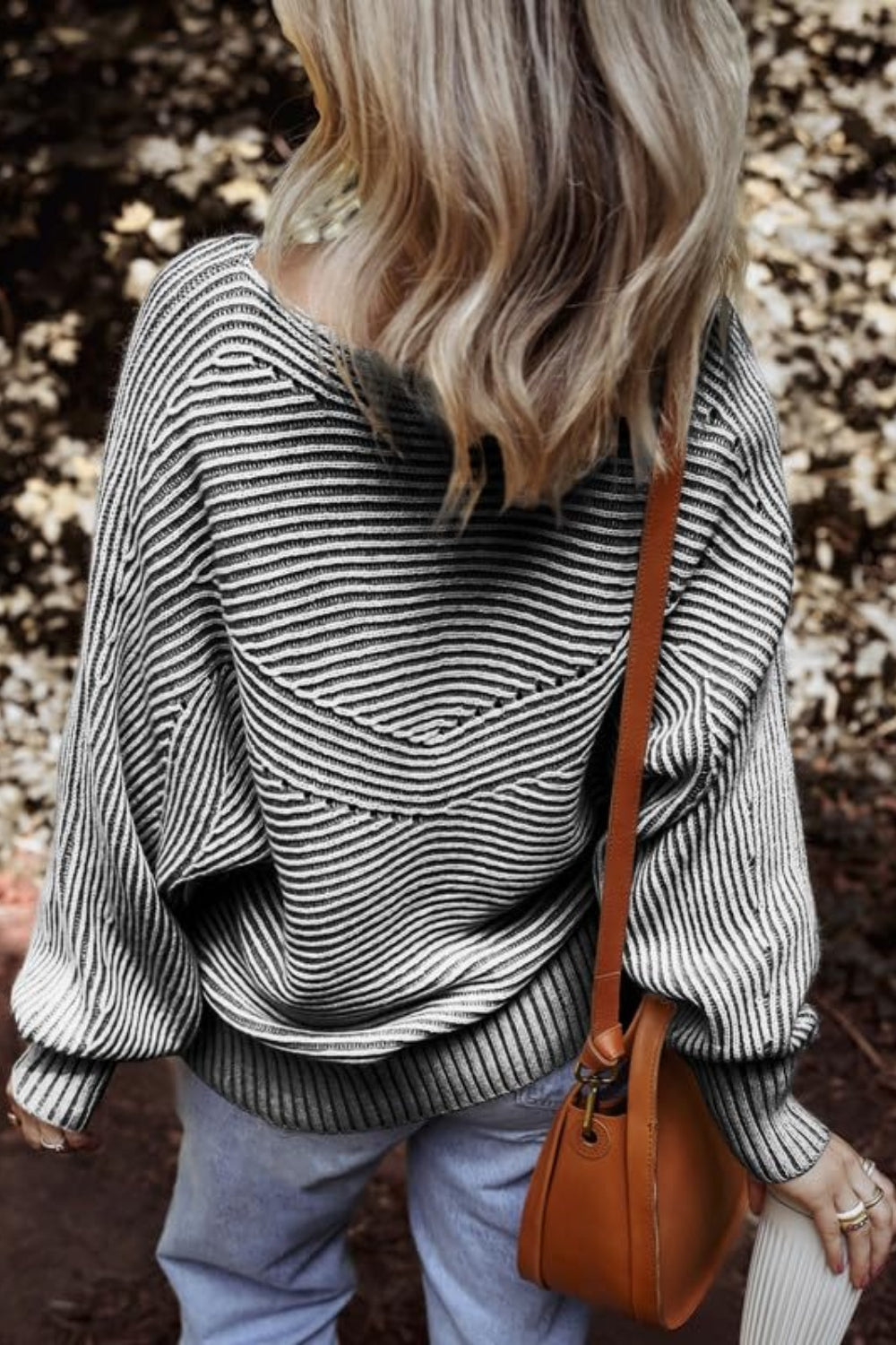 Textured Striped Round Neck Long Sleeve Top-Angel Casuals