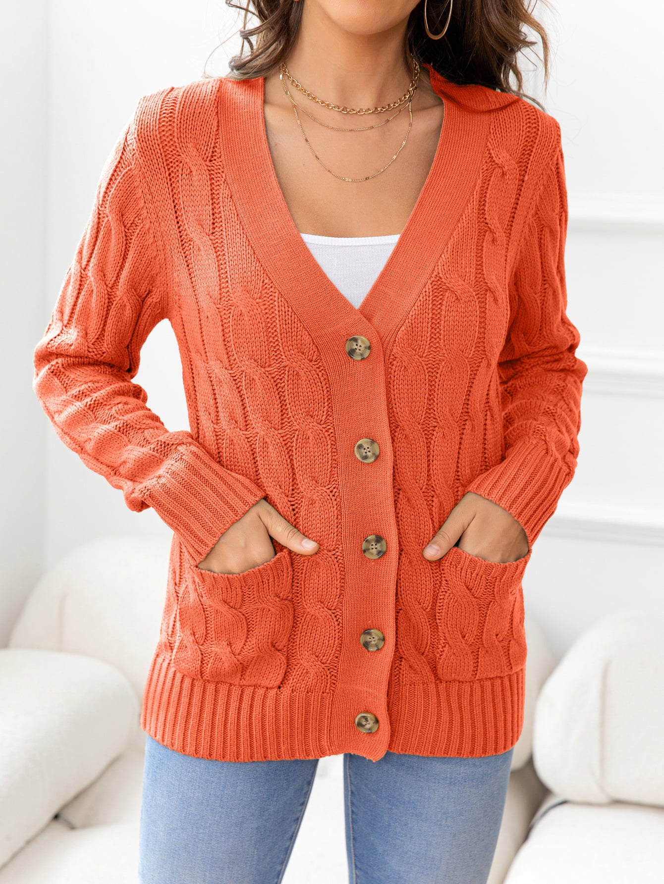Button Down Cable-Knit Cardigan-Angel Casuals
