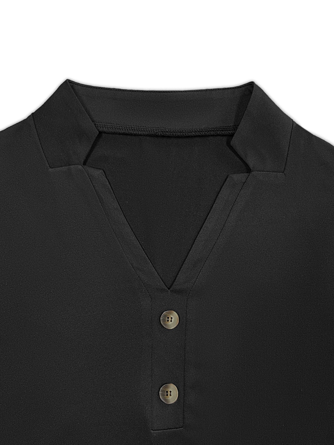 Decorative Button Notched Long Sleeve T-Shirt-Angel Casuals