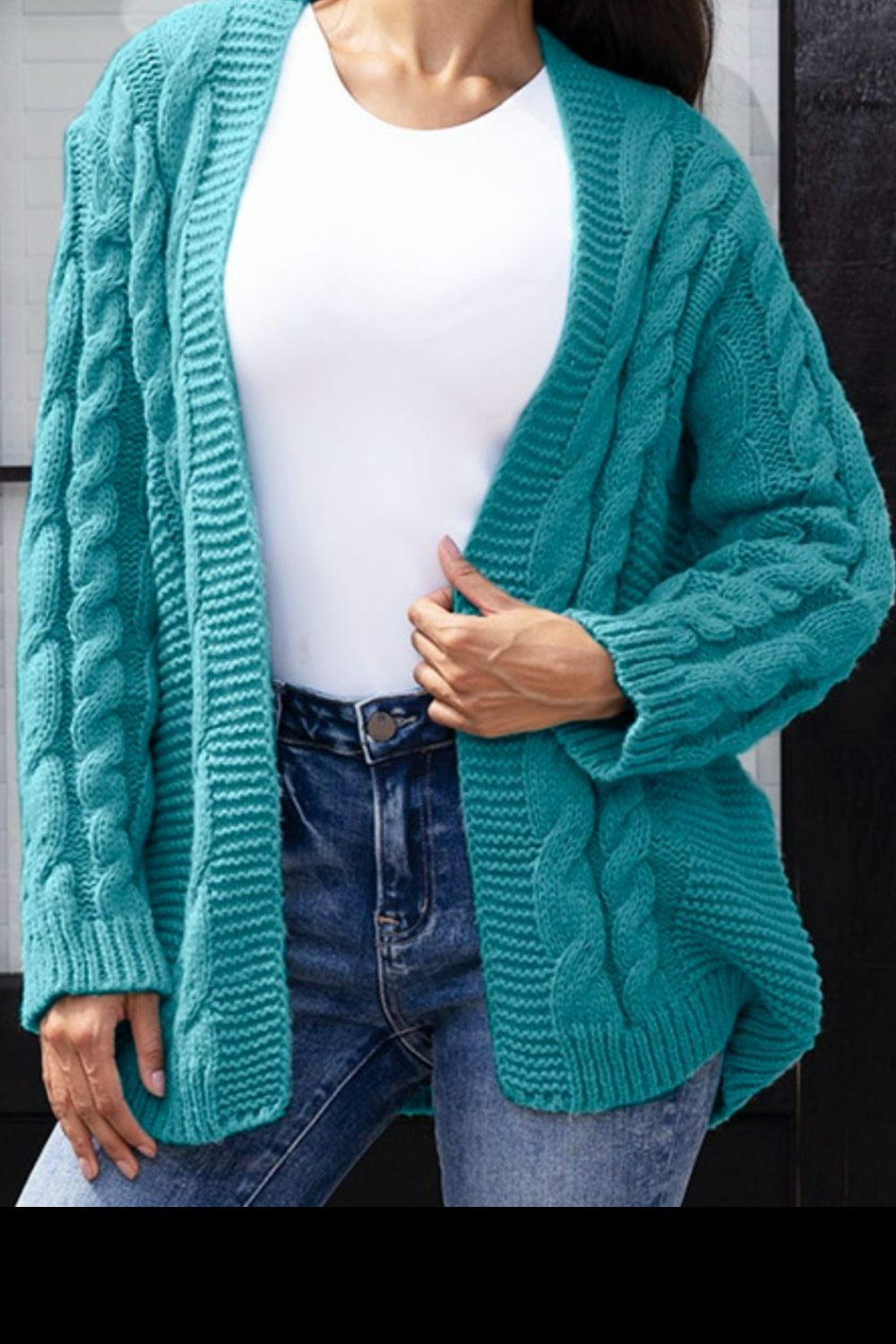 Open Front Cable-Knit Cardigan-Angel Casuals